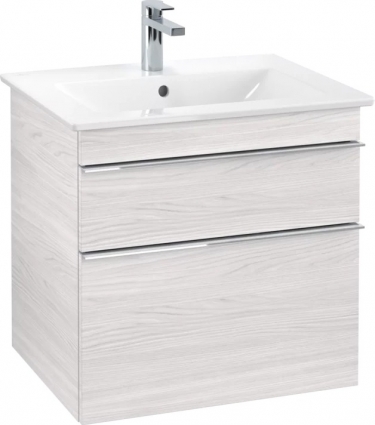 Тумба для комплекта Villeroy & Boch Venticello 60 white wood, с ручками хром, подвесная, с ящиками