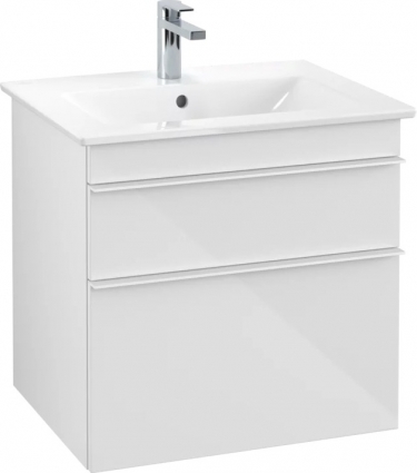 Тумба для комплекта Villeroy & Boch Venticello 60 glossy white, с белыми ручками, подвесная, с ящиками