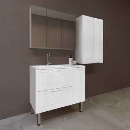 Мебель для ванной Style Line Альба 90 L с бельевой корзиной, напольная, с ящиками