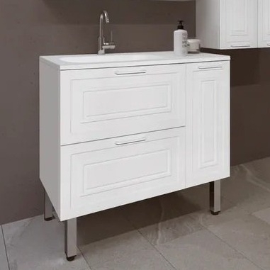 Тумба с раковиной Style Line Альба 90 L, с бельевой корзиной, напольная, с ящиками