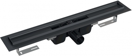 Душевой лоток AlcaPlast APZ1BLACK-650 в пол около стены, выпуск боковой
