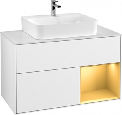 Тумба для комплекта Villeroy & Boch Finion G121HFGF 100 с подсветкой и освещением стены, подвесная, с доводчиками