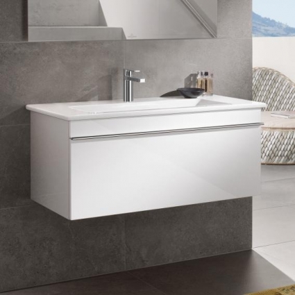 Тумба для комплекта Villeroy & Boch Venticello 95 glossy white, с ручкой хром, подвесная, с ящиками