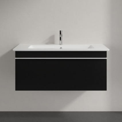 Тумба для комплекта Villeroy & Boch Venticello 95 black matt lacquer, с белой ручкой, подвесная, с ящиками