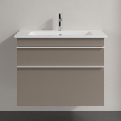Тумба для комплекта Villeroy & Boch Venticello 80 truffle grey, с белыми ручками, подвесная, с ящиками