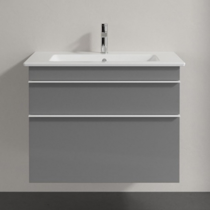 Тумба для комплекта Villeroy & Boch Venticello 80 glossy grey, с белыми ручками, подвесная, с ящиками