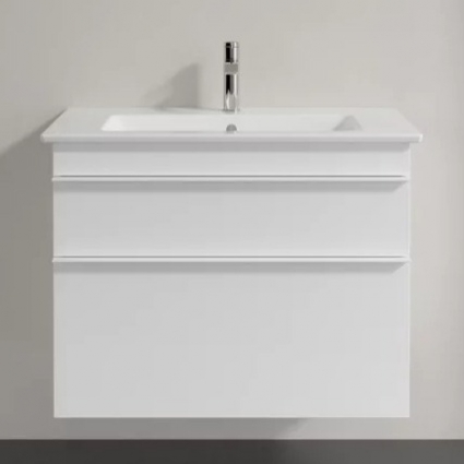 Тумба для комплекта Villeroy & Boch Venticello 80 glossy white, с белыми ручками, подвесная, с ящиками
