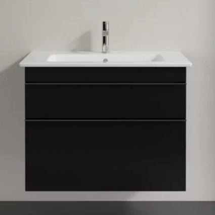 Тумба для комплекта Villeroy & Boch Venticello 80 black matt lacquer, с ручками хром, подвесная, с ящиками
