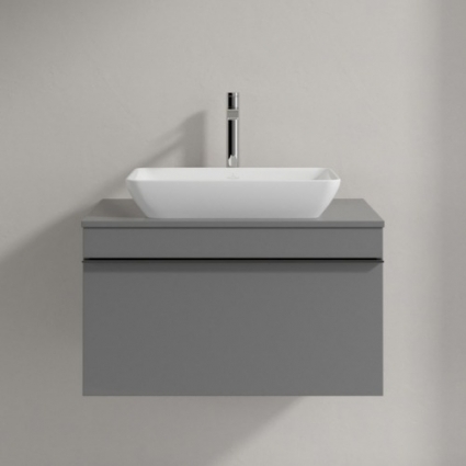 Тумба для комплекта Villeroy & Boch Venticello 75 glossy grey, с ручкой хром, подвесная, с ящиками