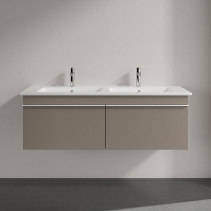 Тумба для комплекта Villeroy & Boch Venticello 125 truffle grey, с белыми ручками, подвесная, с ящиками