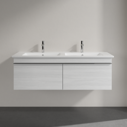 Тумба для комплекта Villeroy & Boch Venticello 125 white wood, с ручками хром, подвесная, с ящиками