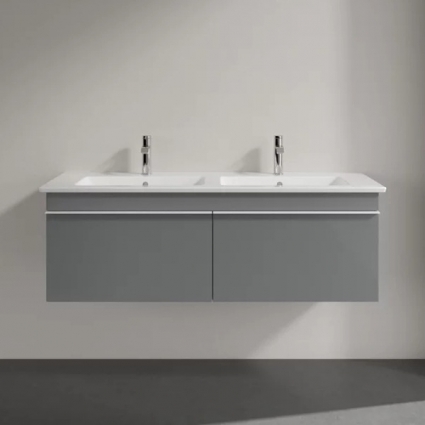 Тумба для комплекта Villeroy & Boch Venticello 125 glossy grey, с белыми ручками, подвесная, с ящиками