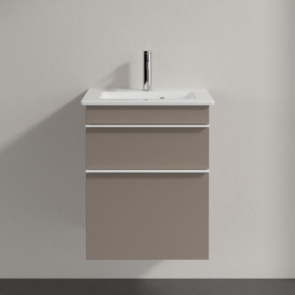 Тумба для комплекта Villeroy & Boch Venticello 46 truffle grey, с белыми ручками, подвесная, с ящиками