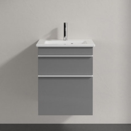 Тумба для комплекта Villeroy & Boch Venticello 46 glossy grey, с белыми ручками, подвесная, с ящиками