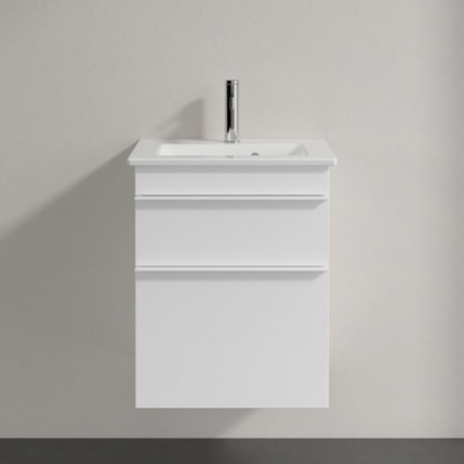 Тумба для комплекта Villeroy & Boch Venticello 46 gossy white, с белыми ручками, подвесная, с ящиками