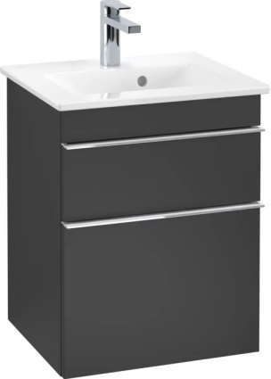 Тумба для комплекта Villeroy & Boch Venticello 46 black matt lacquer, с ручками хром, подвесная, с ящиками