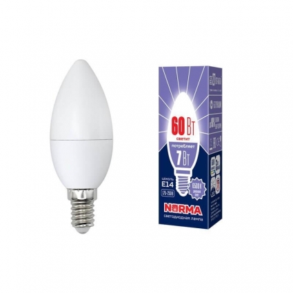 Volpe Лампа светодиодная E14 7W 6500K матовая LED-C37-7W/DW/E14/FR/NR UL-00003794 цвет белый