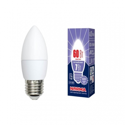 Volpe Лампа светодиодная E27 7W 6500K матовая LED-C37-7W/DW/E27/FR/NR UL-00003797 цвет белый