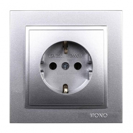 Розетка 2К+З Mono Electric Despina 16A 250V винтовое подключение серебро 102-212121-117 в современном стиле, цвет серебро