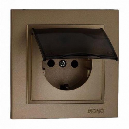 Розетка 2К+З Mono Electric Despina 16A 250V с крышкой винтовое подключение бронза 102-232321-118, в современном стиле, цвет бронза