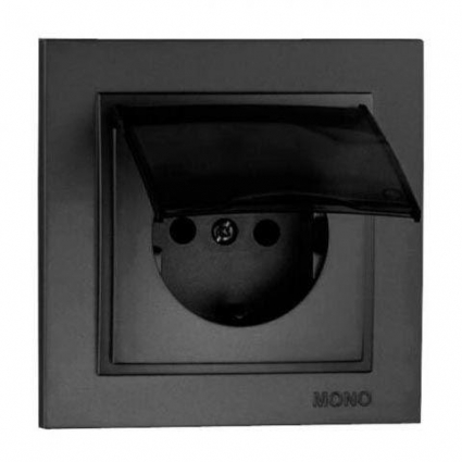 Розетка 2К+З Mono Electric Despina 16A 250V с крышкой винтовое подключение графит 102-202021-118, в современном стиле, цвет графит