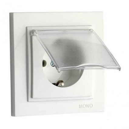 Розетка 2К+З Mono Electric Despina 16A 250V с крышкой винтовое подключение жемчуг 102-252521-118, в современном стиле, цвет белый