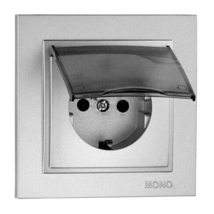 Розетка 2К+З Mono Electric Despina 16A 250V с крышкой винтовое подключение серебро 102-212121-118, в современном стиле, цвет серебро