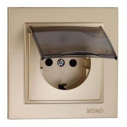 Розетка 2К+З Mono Electric Despina 16A 250V с крышкой винтовое подключение титан 102-222221-118, в современном стиле, цвет титановый