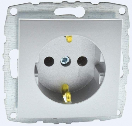 Розетка 2К+З Mono Electric Despina/ Larissa 16A 250V винтовое подключение серебро 500-002121-117 в современном стиле, цвет серебро