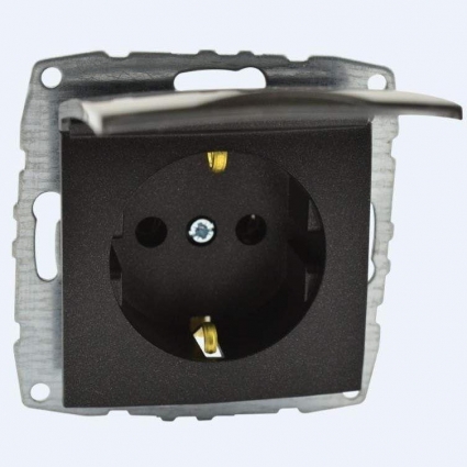Розетка 2К+З Mono Electric Despina/ Larissa 16A 250V с крышкой винтовое подключение графит 500-002021-118, в современном стиле, цвет графит