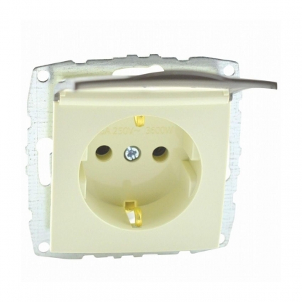 Розетка 2К+З Mono Electric Despina/ Larissa 16A 250V с крышкой винтовое подключение крем 500-001721-118, в современном стиле, цвет кремовый