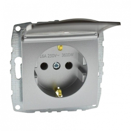 Розетка 2К+З Mono Electric Despina/ Larissa 16A 250V с крышкой винтовое подключение серебро 500-002121-118, в современном стиле, цвет серебро