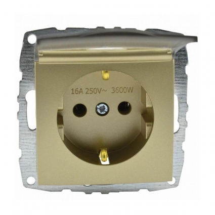 Розетка 2К+З Mono Electric Despina/ Larissa 16A 250V с крышкой винтовое подключение титан 500-002221-118, в современном стиле, цвет титановый