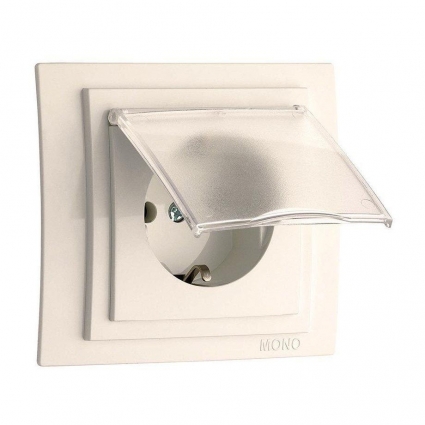 Розетка 2К+З Mono Electric Larissa 16A 250V с крышкой винтовое подключение слоновая кость 103-010121-118, в современном стиле