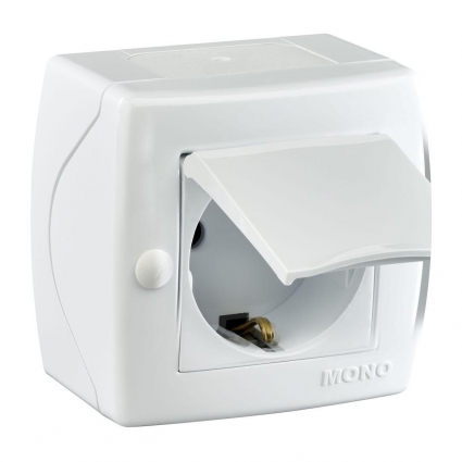 Розетка 2К+З Mono Electric Octans IP20 16A 250V с крышкой винтовое подключение белый 104-010107-118, в современном стиле, цвет белый
