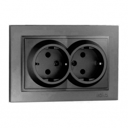 Розетка 2К+З двойная Mono Electric Despina 16A 250V винтовое подключение графит 102-202004-120 в современном стиле, цвет графит