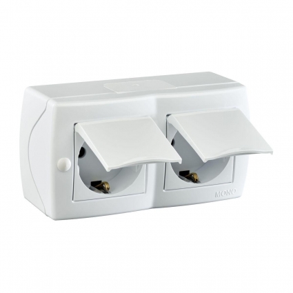 Розетка 2К+З двойная Mono Electric Octans IP20 16A 250V с крышкой винтовое подключение белый 104-010101-184, в современном стиле, цвет белый