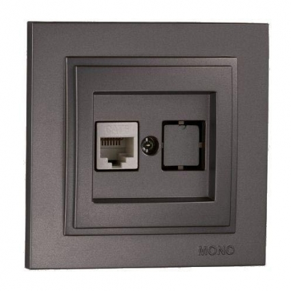Розетка компьютерная RJ45 Mono Electric Despina 6 кат графит 102-202005-125 в современном стиле, цвет графит