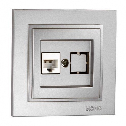 Розетка компьютерная RJ45 Mono Electric Despina 6 кат серебро 102-212105-125 в современном стиле, цвет серебро