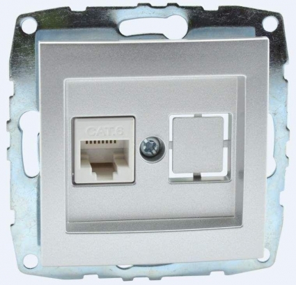 Розетка компьютерная RJ45 Mono Electric Despina/ Larissa 6 кат серебро 500-002105-125 в современном стиле, цвет серебро