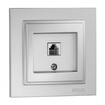 Розетка телефонная RJ11 Mono Electric Despina 3 кат серебро 102-212105-124 в современном стиле, цвет серебро