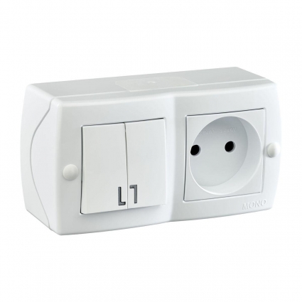Выключатель - розетка Mono Electric Octans IP20 двухклавишный - 2К белый 104-010101-182 в современном стиле, цвет белый