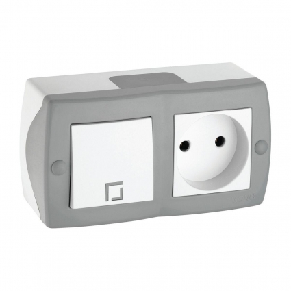 Выключатель - розетка Mono Electric Octans IP20 одноклавишный - 2К бело-серый 104-020001-185 в современном стиле, цвет серый
