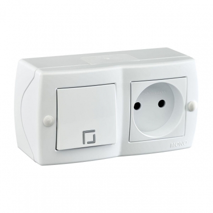 Выключатель - розетка Mono Electric Octans IP20 одноклавишный - 2К белый 104-010101-185 в современном стиле, цвет белый