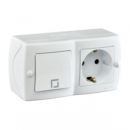Выключатель - розетка Mono Electric Octans IP20 одноклавишный - 2К+З белый 104-010101-180 в современном стиле, цвет белый
