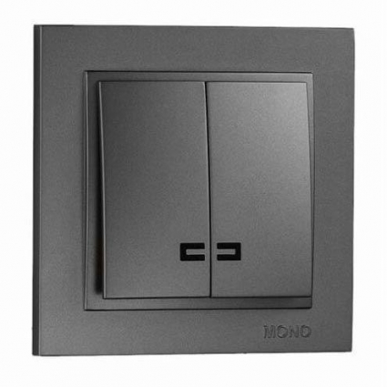 Выключатель Mono Electric Despina двухклавишный с подсветкой графит 102-202025-103, в современном стиле, цвет графит