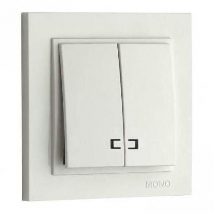 Выключатель Mono Electric Despina двухклавишный с подсветкой жемчуг 102-252525-103, в современном стиле, цвет белый
