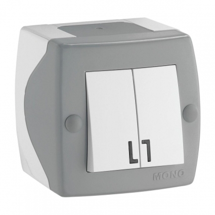 Выключатель Mono Electric Octans IP20 двухклавишный бело-серый 104-020001-102 в современном стиле, цвет серый