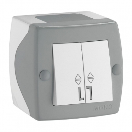 Выключатель Mono Electric Octans IP20 двухклавишный проходной бело-серый 104-020001-111 в современном стиле, цвет серый
