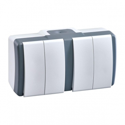 Выключатель Mono Electric Octans IP54 двухклавишный - двухклавишный бело-серый 154-020001-177 в современном стиле, цвет серый